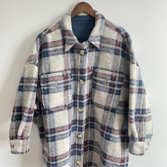 Isabel Marant Etoile | Women’s Gabrion Oversized Wool Blanket Shacket Plaid Coat - Picture 4 of 12